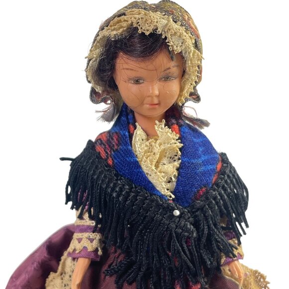Vintage Handcrafted Folk Doll In Traditional Lace & Embroidered Dress With Stand - Picture 2 of 9